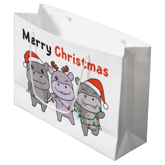 Grand Sac Cadeau Hippo Joyeux Noël Chiens de Noël (Devant Angle)