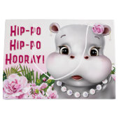 Grand Sac Cadeau Hippo rose florale fille anniversaire (Devant)