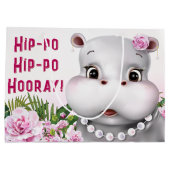 Grand Sac Cadeau Hippo rose florale fille anniversaire (Dos)