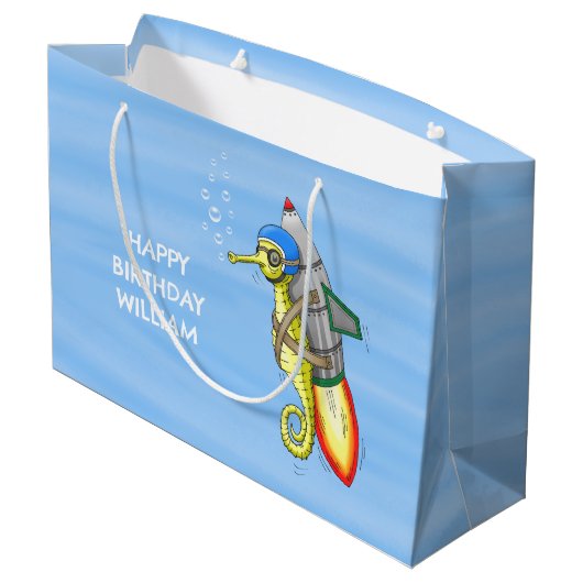 Grand Sac Cadeau Hippocampe Fusée (Dos Angle)