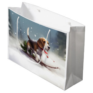 Grand Sac Cadeau hiver de neige de Noël beagle