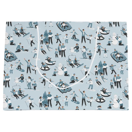 Grand Sac Cadeau Hiver Famille Amusement Noël Patten (Devant)