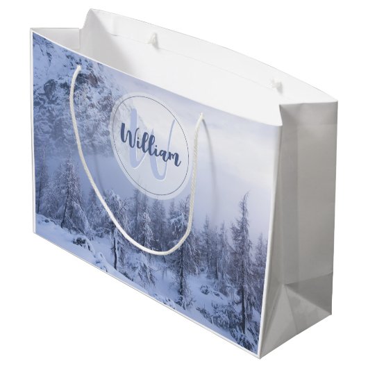 Grand Sac Cadeau Hiver merveilleux brouillard épinette forêt neige (Dos Angle)