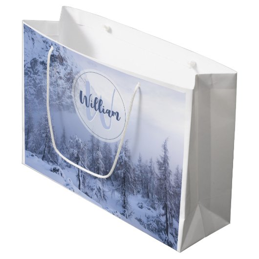 Grand Sac Cadeau Hiver merveilleux brouillard épinette forêt neige (Devant Angle)