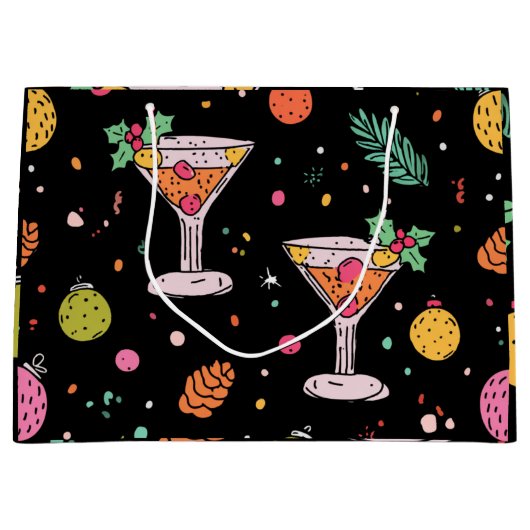 Grand Sac Cadeau Holiday Martinis Retro avec Bright Abstract Design (Devant)