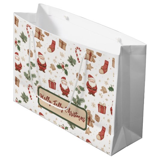 Grand Sac Cadeau Holiday Santa Gift Bag – Whimsical Design (Devant Angle)