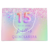 Grand Sac Cadeau Holographe rose violet Quinceanera (Devant)
