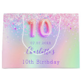 Grand Sac Cadeau Holographie rose violet 10e anniversaire (Devant)