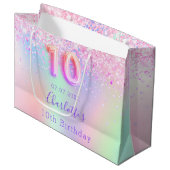 Grand Sac Cadeau Holographie rose violet 10e anniversaire (Devant Angle)