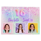 Grand Sac Cadeau Holographie rose violet Sweet 16 (Dos)