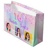 Grand Sac Cadeau Holographie rose violet Sweet 16 (Devant Angle)