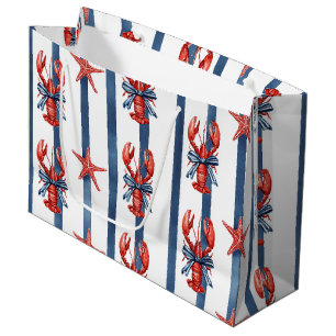 Grand Sac Cadeau Homard Rouge Blanc Bleu Étoiles Patriotiques (2)