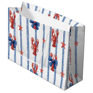 Grand Sac Cadeau Homard Rouge Blanc Bleu Étoiles Patriotiques (5)