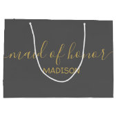 Grand Sac Cadeau Homme d'honneur Nom Girly Gold Script Gris (Dos)