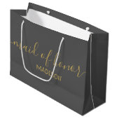Grand Sac Cadeau Homme d'honneur Nom Girly Gold Script Gris (Devant Angle)