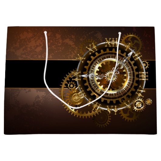 Grand Sac Cadeau Horloge Steampunk avec des engrenages anciens (Devant)