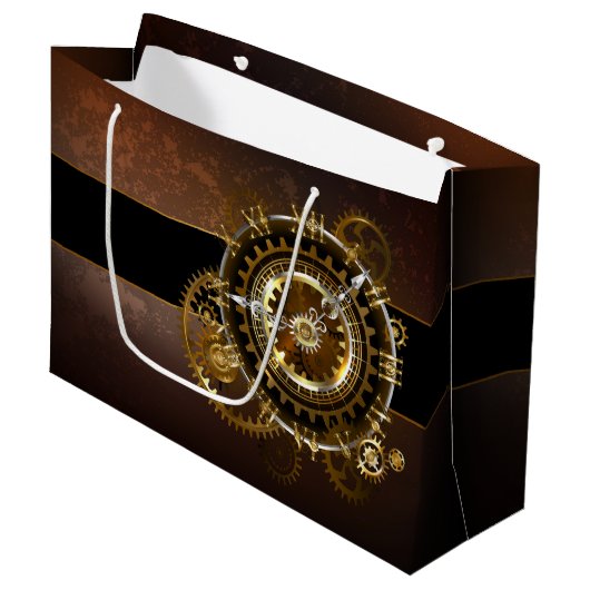 Grand Sac Cadeau Horloge Steampunk avec des engrenages anciens (Devant Angle)