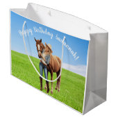 Grand Sac Cadeau Horse Girl Anniversaire Célébration Message spécia (Dos Angle)