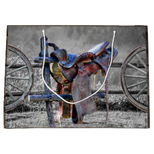 Grand Sac Cadeau Horse Saddle Corral clôture Western Wagon Wheels 