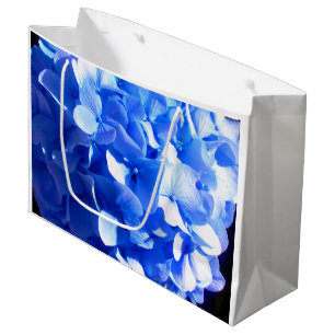Grand Sac Cadeau Hortensias bleus cobalt élégants floraux