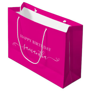 Grand Sac Cadeau Hot Rose White Joyeux Anniversaire Bow Signature N