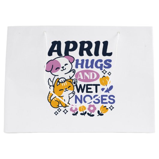 Grand Sac Cadeau Hugs d'avril et nez mouillé - Cute chien et chat a (Devant)