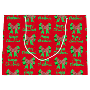 Grand Sac Cadeau Husky Siberian Christmas Chien & Green Bow