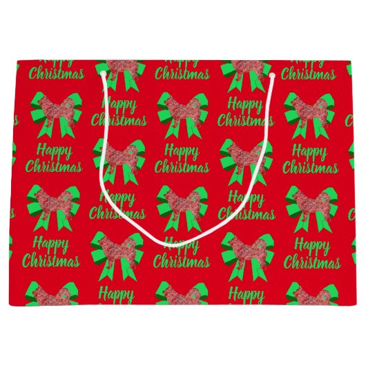 Grand Sac Cadeau Husky Siberian Christmas Chien & Green Bow (Devant)