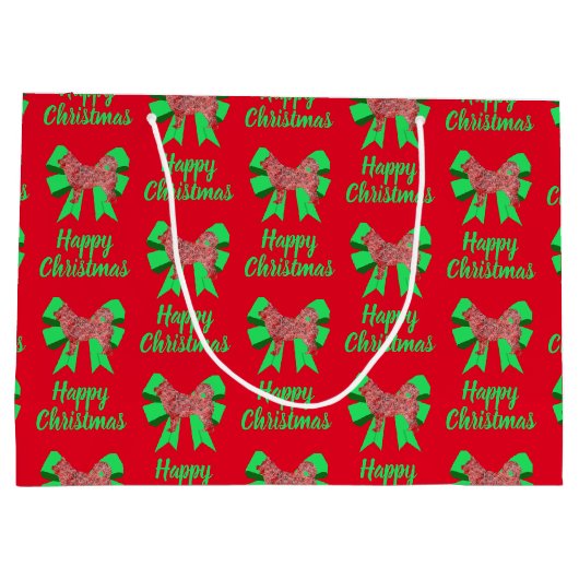 Grand Sac Cadeau Husky Siberian Christmas Chien & Green Bow (Dos)