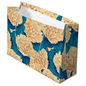 Grand Sac Cadeau Hydrangea aquarelle motif, jaune et bleu (Devant Angle)