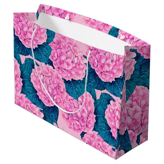 Grand Sac Cadeau Hydrangea aquarelle motif, rose et bleu (Dos Angle)