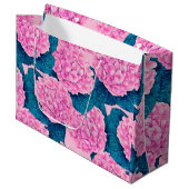 Grand Sac Cadeau Hydrangea aquarelle motif, rose et bleu (Devant Angle)