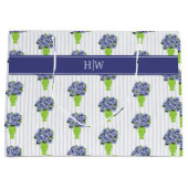 Grand Sac Cadeau Hydrangea Bleu Rayure Monogramme Côtiers (Devant)