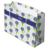 Grand Sac Cadeau Hydrangea Bleu Rayure Monogramme Côtiers (Dos Angle)
