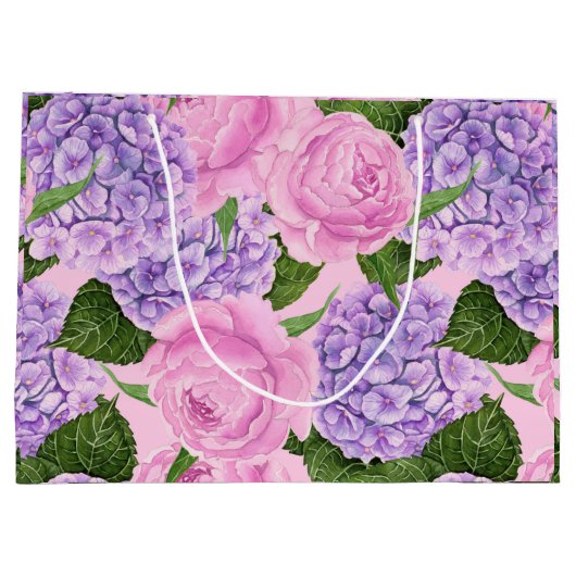 Grand Sac Cadeau Hydrangea et motif de pivoine (Dos)