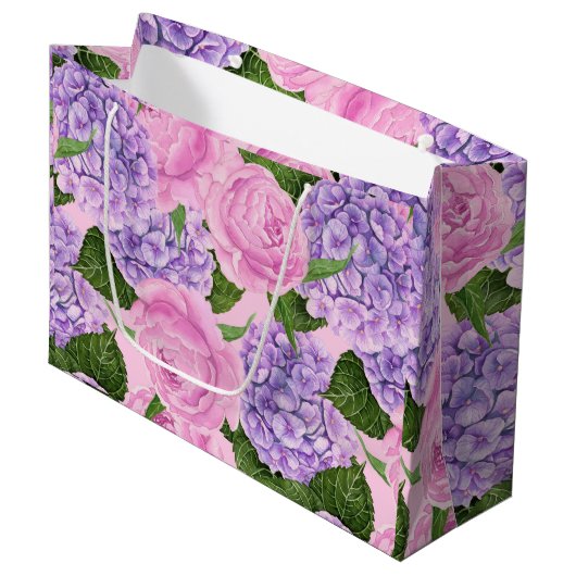 Grand Sac Cadeau Hydrangea et motif de pivoine (Devant Angle)