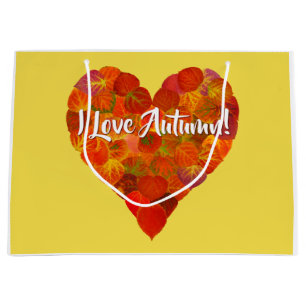 Grand Sac Cadeau I Love Automne!—Rouge Aspen Leaf Heart 1