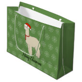 Grand Sac Cadeau illusima Lama Flocon de Noël Vert (Devant Angle)