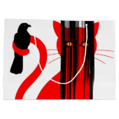 Grand Sac Cadeau Illustration de chat rouge et d'oiseau noir (Dos)