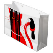 Grand Sac Cadeau Illustration de chat rouge et d'oiseau noir (Devant Angle)