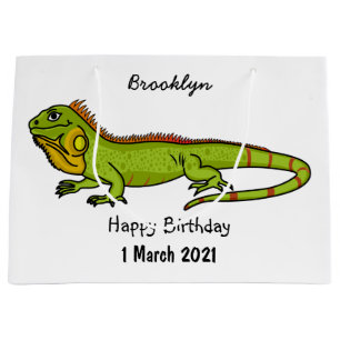 Grand Sac Cadeau Illustration de dessin animé d'iguane vert heureux