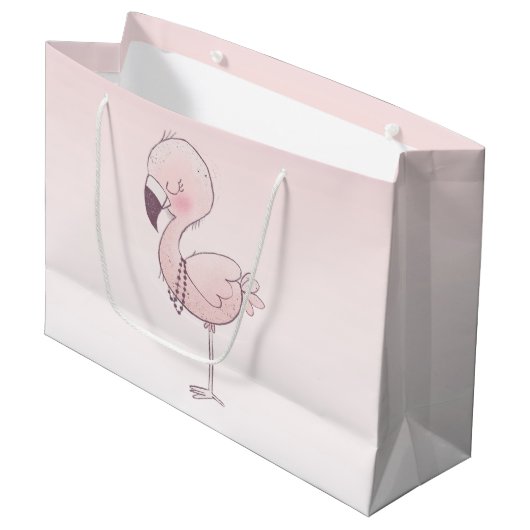 Grand Sac Cadeau Illustration de Flamant rose rose mou (Devant Angle)