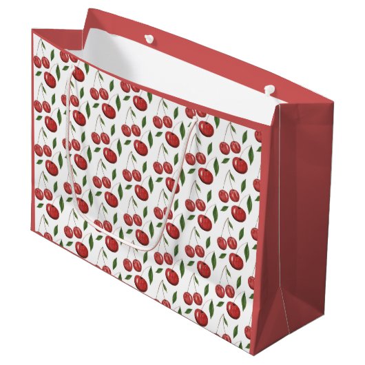 Grand Sac Cadeau Illustration de l'aquarelle des cerises douces (Devant Angle)