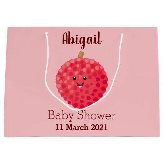 Grand Sac Cadeau Illustration de litchee rose mignon (Devant)
