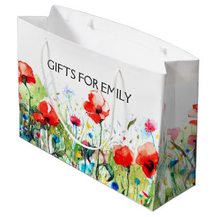 Grand Sac Cadeau Illustration des pavots rouges et des fleurs de pr