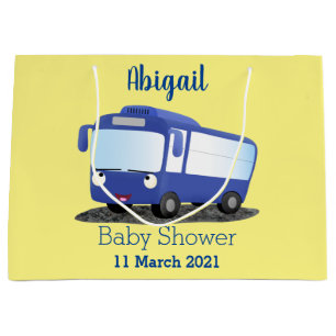 Grand Sac Cadeau Illustration d'un bus moderne bleu mignon