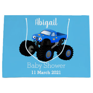 Grand Sac Cadeau Illustration d'un camion monstre bleu mou