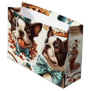 Grand Sac Cadeau Illustration Retro Cute Boston Terrier