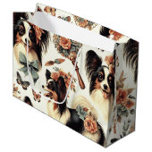 Grand Sac Cadeau Illustration Vintage de chien Papillon (Devant Angle)