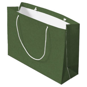 Grand Sac Cadeau Image de texture de lin vert forêt Cadre doré